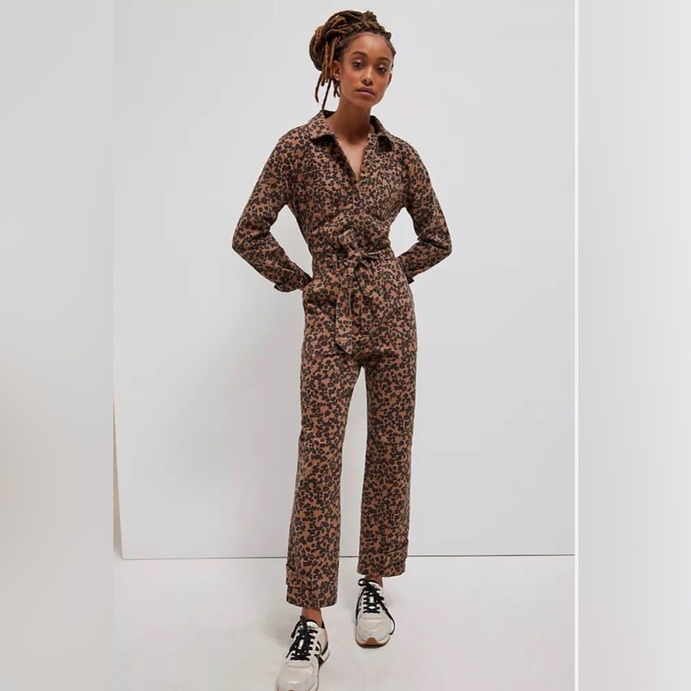 Anthropologie Leopard Utility Jumpsuit